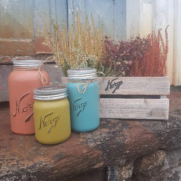 tre stk. norgesglass i fargen rusty, azur og Olive